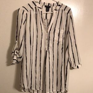 Timing large black/white vertical stripe blouse